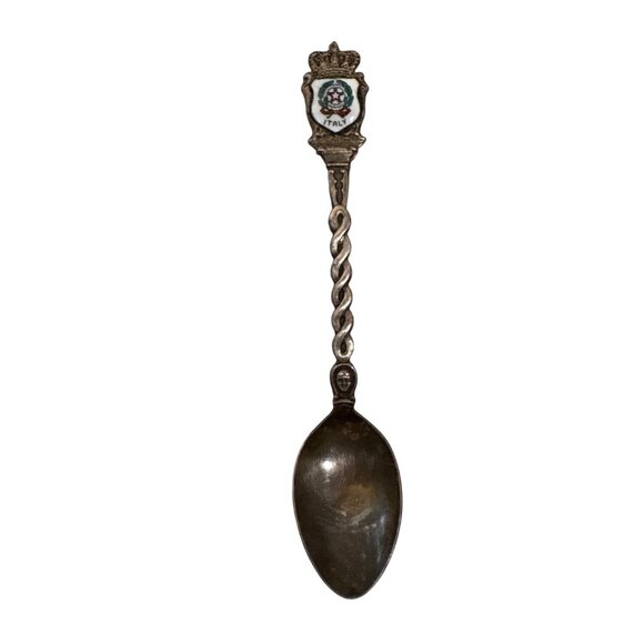 Vintage Italy Souvenir Spoon Enamel Crest Twisted Handle EPNS Silver Plate - Picture 1 of 7